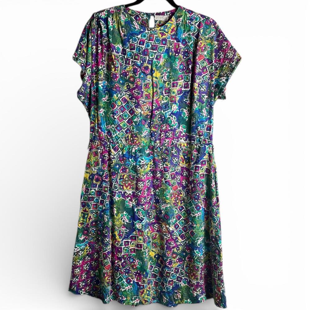 Vintage Floral Print Short Sleeve Midi Dress
